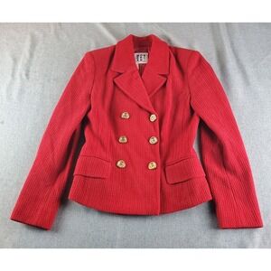 MONDRIAN Womens Blazer Jacket Womens Size 8 Red Wool Blend Double Breasted Italy